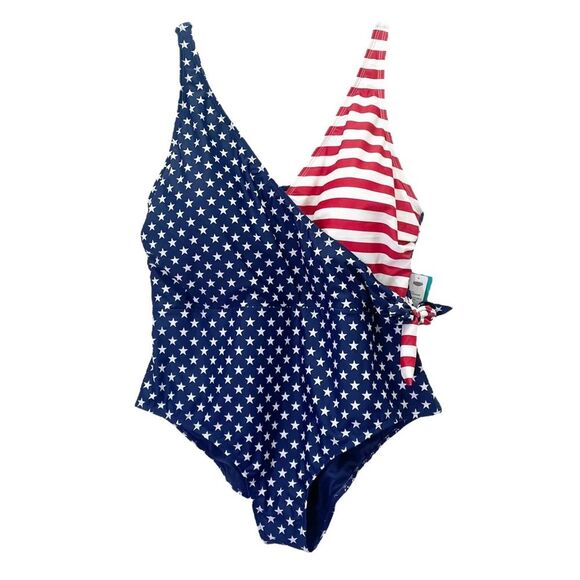 NWT Outdoor Oasis Size 1X One Piece Swimsuit Stars & Stripes USA Flag July 4th - Picture 2 of 15